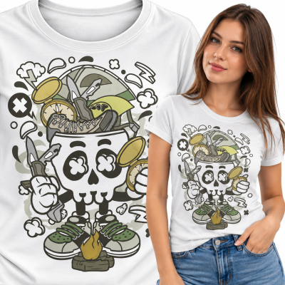 KOSZULKA DAMSKA ANIMOWANA CAMP FIRE SKULL